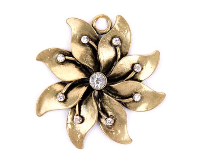 Brass flower buckle trim with shiny stones for DIY crafts