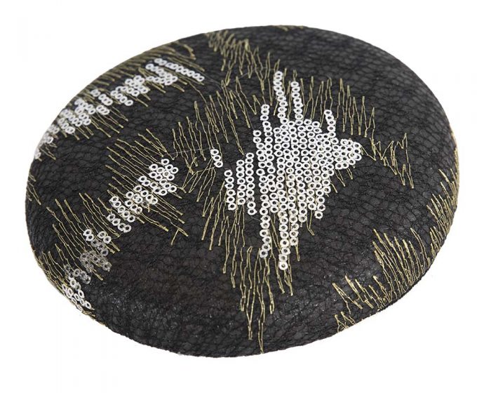 Large round fascinator base with gold sequins - Image 5