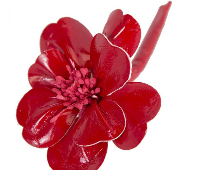 Small shiny red leather flower - Image 2