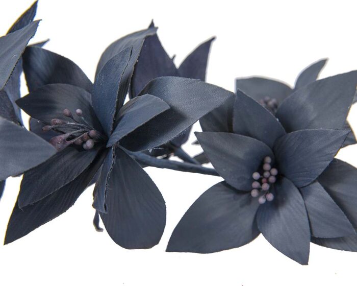 Long Leather Wired Millinery Flower Arrangement NAVY