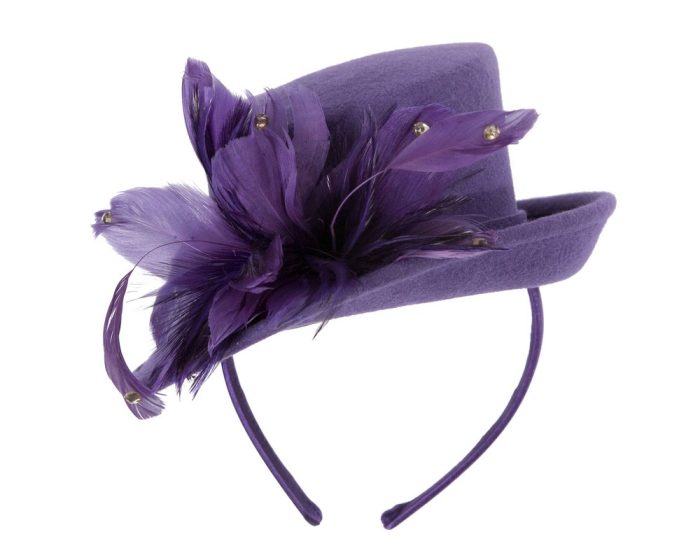 Purple felt top hat fascinator - Image 2