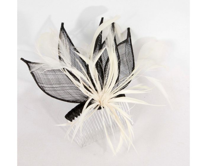 Black & white comb fascinator - Image 2