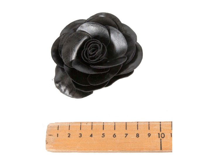 9cm black leather flower brooch (pack of 3) - Image 2