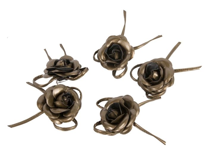 5cm olive green  leather flower brooch (pack of 5)